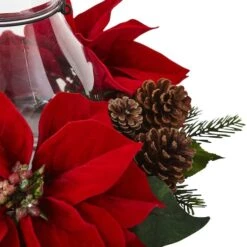 9" Red Poinsettia & Pinecone Candelabrum -Northlight Shop D292858S 5