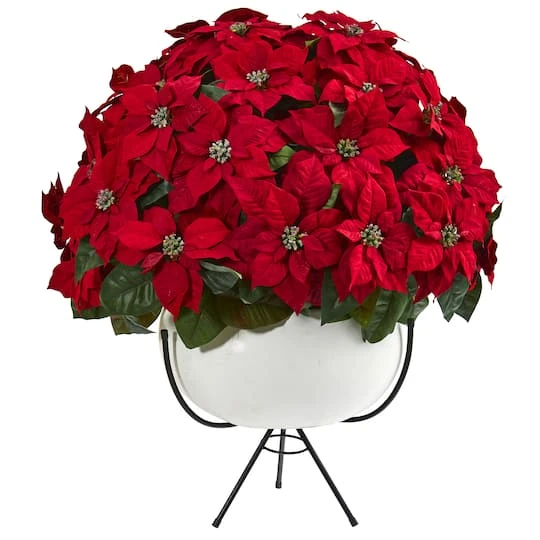 3ft. Red Grand Poinsettia Arrangement In White Vase With Metal Stand 4 3ft. Red Grand Poinsettia Arrangement In White Vase With Metal Stand - Image 2