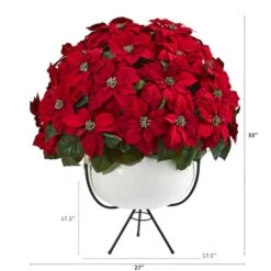 3ft. Red Grand Poinsettia Arrangement In White Vase With Metal Stand 10 3ft. Red Grand Poinsettia Arrangement In White Vase With Metal Stand -Northlight Shop D292863S 12