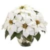 14" White Poinsettia Arrangement In Designer Silver Bowl 1 14" White Poinsettia Arrangement In Designer Silver Bowl -Northlight Shop D292864S 11