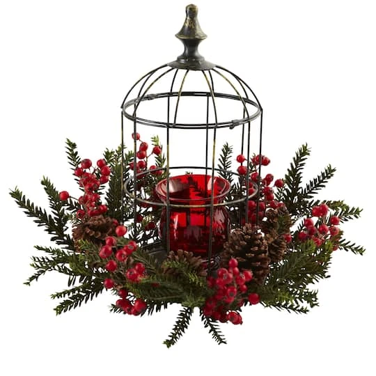 15" Pine & Berry Birdhouse Candelabrum 3 15" Pine & Berry Birdhouse Candelabrum