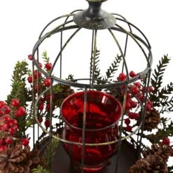 15" Pine & Berry Birdhouse Candelabrum 10 15" Pine & Berry Birdhouse Candelabrum -Northlight Shop D292869S 12