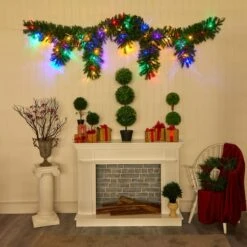 9ft. Pre-Lit Hanging Icicle Berries & Pinecones Christmas Garland, Multicolor LED Lights -Northlight Shop D292890S 5