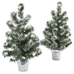 2 Pack 18" Unlit Snowy Mini Pine Artificial Christmas Trees With Tin Planters 8 2 Pack 18" Unlit Snowy Mini Pine Artificial Christmas Trees With Tin Planters -Northlight Shop D292902S 11 1