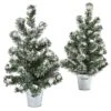 2 Pack 18" Unlit Snowy Mini Pine Artificial Christmas Trees With Tin Planters