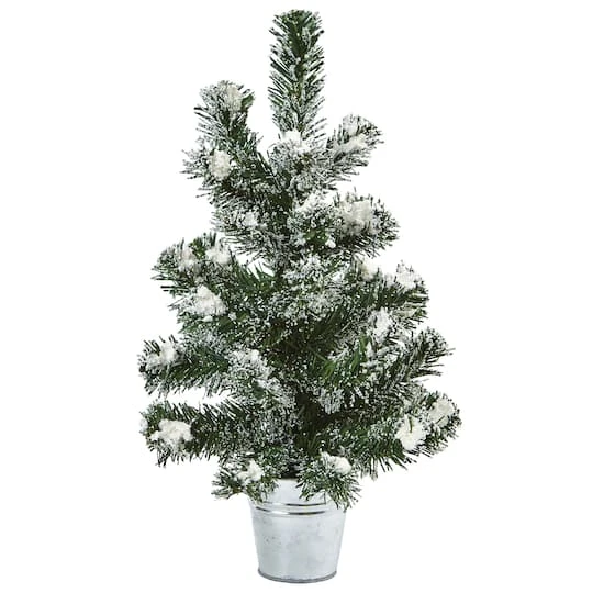 2 Pack 18" Unlit Snowy Mini Pine Artificial Christmas Trees With Tin Planters 5 2 Pack 18" Unlit Snowy Mini Pine Artificial Christmas Trees With Tin Planters - Image 3