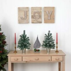 2 Pack 18" Unlit Snowy Mini Pine Artificial Christmas Trees With Tin Planters 11 2 Pack 18" Unlit Snowy Mini Pine Artificial Christmas Trees With Tin Planters -Northlight Shop D292902S 14