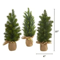 3 Pack 15" Unlit Mini Cypress & Pine Artificial Christmas Trees With Burlap Base -Northlight Shop D292907S 2