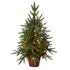 2.5ft. Pre-Lit Christmas Tree With Planter, Clear Lights