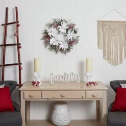 22" Snowed Magnolia & Berry Wreath -Northlight Shop D292934S 12