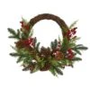 22" Mixed Pine With Berries & Pinecones Wreath 1 22" Mixed Pine With Berries & Pinecones Wreath -Northlight Shop D292935S 11