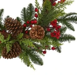 22" Mixed Pine With Berries & Pinecones Wreath 9 22" Mixed Pine With Berries & Pinecones Wreath -Northlight Shop D292935S 12