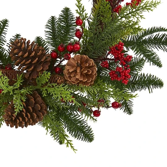 22" Mixed Pine With Berries & Pinecones Wreath 5 22" Mixed Pine With Berries & Pinecones Wreath - Image 3