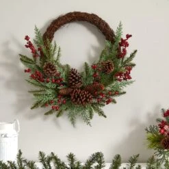 22" Mixed Pine With Berries & Pinecones Wreath 11 22" Mixed Pine With Berries & Pinecones Wreath -Northlight Shop D292935S 14