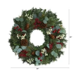 24" Eucalyptus & Pine Wreath With Berries And Pinecones 9 24" Eucalyptus & Pine Wreath With Berries And Pinecones -Northlight Shop D292943S 2
