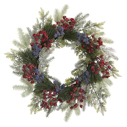 24" Pine & Cedar Wreath With Berries 4 24" Pine & Cedar Wreath With Berries - Image 2
