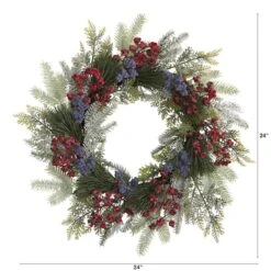 24" Pine & Cedar Wreath With Berries 9 24" Pine & Cedar Wreath With Berries -Northlight Shop D292958S 2
