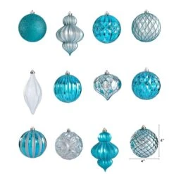 12ct. 4" Blue & Silver Shatterproof Luxe Ornament Set -Northlight Shop D322170S 2