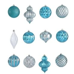 12ct. 4" Blue & Silver Shatterproof Luxe Ornament Set -Northlight Shop D322170S 3
