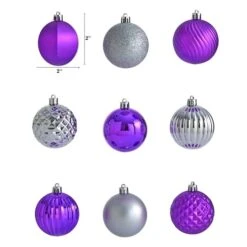 101ct. 2" Purple & Silver Shatterproof Ball Ornaments -Northlight Shop D322178S 2