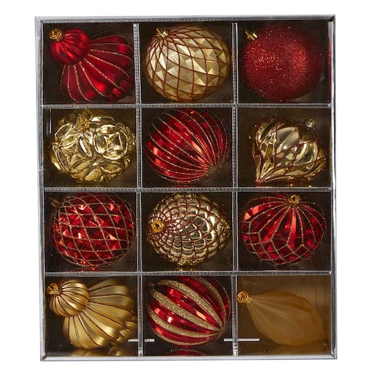 12ct. 4" Red & Gold Shatterproof Luxe Ornament Set 4 12ct. 4" Red & Gold Shatterproof Luxe Ornament Set - Image 2
