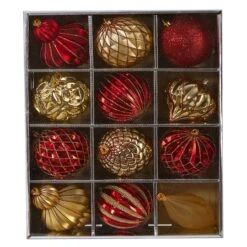12ct. 4" Red & Gold Shatterproof Luxe Ornament Set