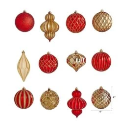 12ct. 4" Red & Gold Shatterproof Luxe Ornament Set 10 12ct. 4" Red & Gold Shatterproof Luxe Ornament Set -Northlight Shop D322186S 2