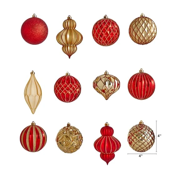 12ct. 4" Red & Gold Shatterproof Luxe Ornament Set 5 12ct. 4" Red & Gold Shatterproof Luxe Ornament Set - Image 3