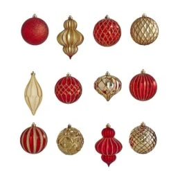 12ct. 4" Red & Gold Shatterproof Luxe Ornament Set 11 12ct. 4" Red & Gold Shatterproof Luxe Ornament Set -Northlight Shop D322186S 3