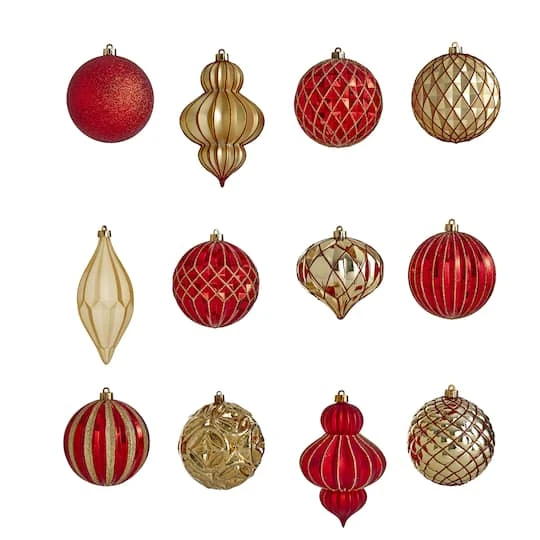 12ct. 4" Red & Gold Shatterproof Luxe Ornament Set 6 12ct. 4" Red & Gold Shatterproof Luxe Ornament Set - Image 4