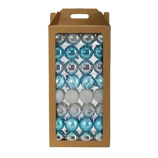 64ct. 3" Blue & Silver Shatterproof Ball Ornaments 4 64ct. 3" Blue & Silver Shatterproof Ball Ornaments - Image 2