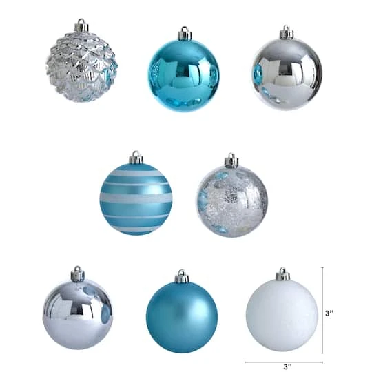 64ct. 3" Blue & Silver Shatterproof Ball Ornaments 5 64ct. 3" Blue & Silver Shatterproof Ball Ornaments - Image 3
