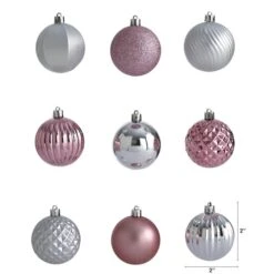 101ct. 2" Pink & Silver Shatterproof Ball Ornaments 10 101ct. 2" Pink & Silver Shatterproof Ball Ornaments -Northlight Shop D322197S 2