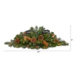 24" Pre-Lit Flocked & Glittered Pine & Pinecones Double Candelabrum 9 24" Pre-Lit Flocked & Glittered Pine & Pinecones Double Candelabrum -Northlight Shop D322282S 2