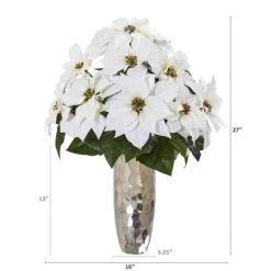 27" White Poinsettia Arrangement In Silver Cylinder Vase -Northlight Shop D322329S 2