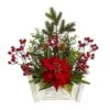18'' Poinsettia, Succulent & Berry In Bench Planter -Northlight Shop D322372S 1