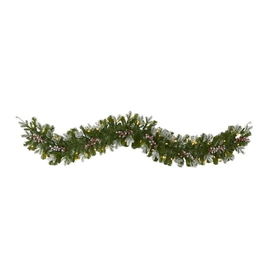 6ft. LED Snow Tipped Berries & Pine Christmas Garland 4 6ft. LED Snow Tipped Berries & Pine Christmas Garland - Image 2