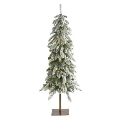 4.5ft. Pre-Lit Flocked Washington Alpine Artificial Christmas Tree, Warm White LED Lights
