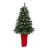 55" Unlit Snowed French Alps Mountain Pine Artificial Christmas Tree In Red Tower Planter 2 55" Unlit Snowed French Alps Mountain Pine Artificial Christmas Tree In Red Tower Planter -Northlight Shop D322597S 1