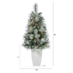 3.5ft. Pre-Lit Frosted British Columbia Mountain Pine Artificial Christmas Tree In White Planter, Clear Lights 11 3.5ft. Pre-Lit Frosted British Columbia Mountain Pine Artificial Christmas Tree In White Planter, Clear Lights -Northlight Shop D322617S 2