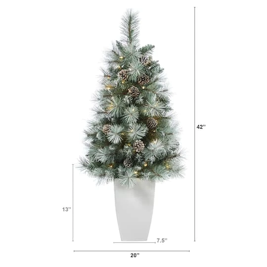 3.5ft. Pre-Lit Frosted British Columbia Mountain Pine Artificial Christmas Tree In White Planter, Clear Lights 5 3.5ft. Pre-Lit Frosted British Columbia Mountain Pine Artificial Christmas Tree In White Planter, Clear Lights - Image 3