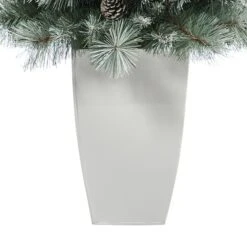 3.5ft. Pre-Lit Frosted British Columbia Mountain Pine Artificial Christmas Tree In White Planter, Clear Lights 15 3.5ft. Pre-Lit Frosted British Columbia Mountain Pine Artificial Christmas Tree In White Planter, Clear Lights -Northlight Shop D322617S 6