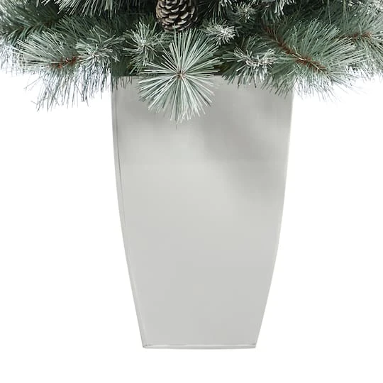 3.5ft. Pre-Lit Frosted British Columbia Mountain Pine Artificial Christmas Tree In White Planter, Clear Lights 9 3.5ft. Pre-Lit Frosted British Columbia Mountain Pine Artificial Christmas Tree In White Planter, Clear Lights - Image 7