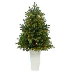 3.5ft. Pre-Lit Washington Fir Artificial Christmas Tree In Tower Planter, Clear Lights -Northlight Shop D322672S 1 1