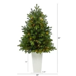 3.5ft. Pre-Lit Washington Fir Artificial Christmas Tree In Tower Planter, Clear Lights -Northlight Shop D322672S 2