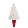 4.5ft. Pre-Lit White Artificial Christmas Tree In Red Planter, Clear LED Lights 1 4.5ft. Pre-Lit White Artificial Christmas Tree In Red Planter, Clear LED Lights -Northlight Shop D322680S 1