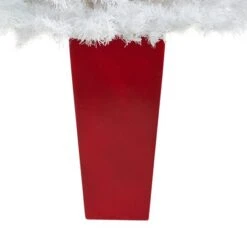 4.5ft. Pre-Lit White Artificial Christmas Tree In Red Planter, Clear LED Lights -Northlight Shop D322680S 6