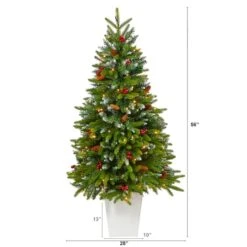 4.5ft. Pre-Lit Snow Tipped Portland Spruce Artificial Christmas Tree In White Metal Planter, Clear LED Lights 13 4.5ft. Pre-Lit Snow Tipped Portland Spruce Artificial Christmas Tree In White Metal Planter, Clear LED Lights -Northlight Shop D322685S 2