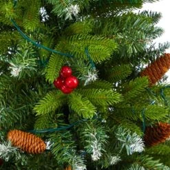 4.5ft. Pre-Lit Snow Tipped Portland Spruce Artificial Christmas Tree In White Metal Planter, Clear LED Lights 14 4.5ft. Pre-Lit Snow Tipped Portland Spruce Artificial Christmas Tree In White Metal Planter, Clear LED Lights -Northlight Shop D322685S 5