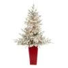 4.75ft. Pre-Lit Flocked Fraser Fir Artificial Christmas Treein Tower Planter, Warm White Lights 1 4.75ft. Pre-Lit Flocked Fraser Fir Artificial Christmas Treein Tower Planter, Warm White Lights -Northlight Shop D322701S 1